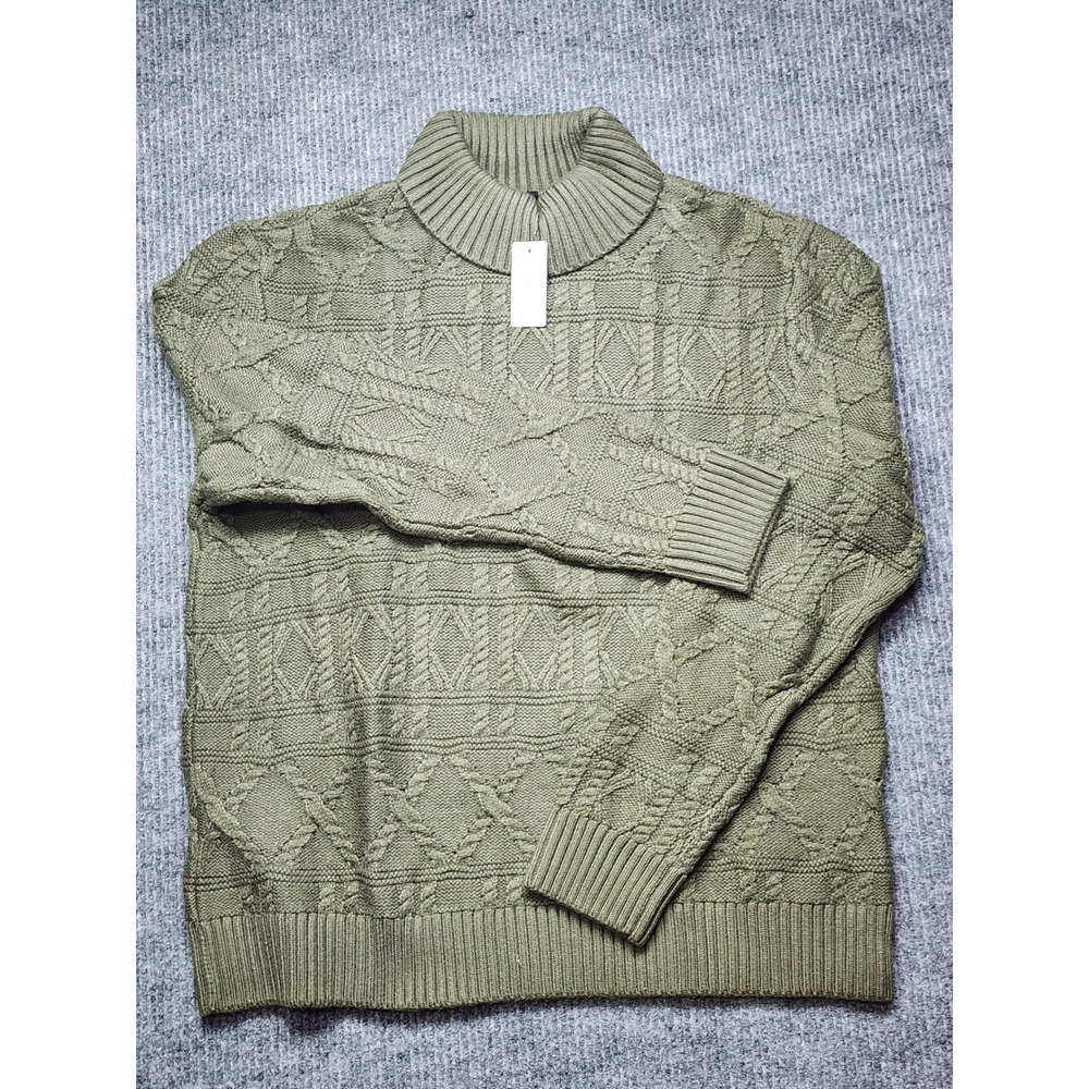 Express Mens XL Cable Knit Turtleneck Sweater Olive Green Cotton Blend NWT